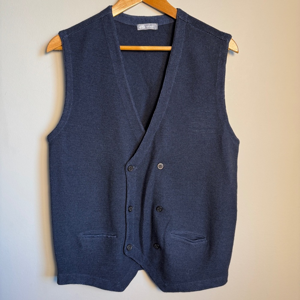 FRADI Mens Blue Wool V-Neck Button Up Sweater Vest Made In‎ Italy Grandpacore